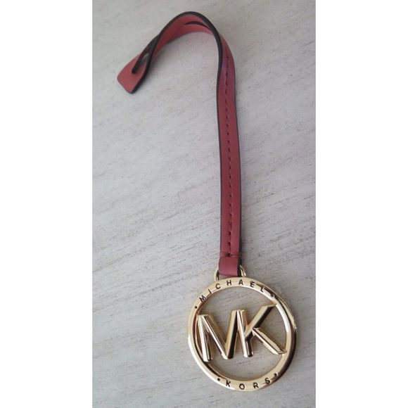Michael Kors Salmon Pink Saffiano Leather "MK" Logo Hang Tag Key Purse Fob - Picture 5 of 5